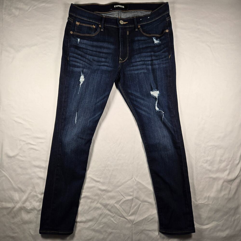 Express Skinny Jeans Legging Mid Rise Femme Size 10P Distressed Dark Wash NWOT